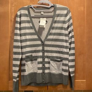Halogen Gray & heather gray striped, pockets  Merino wool cardigan Small NWT